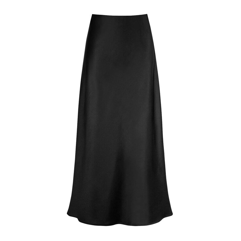 A-Linie Plissee lange Röcke Sommer Frauen koreanischen Rock Streetwear elastische Taille solide elegante Satin Kleid für Damen
