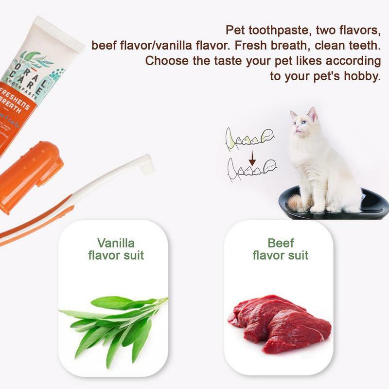 Pasta de dientes comestible saludable para mascotas, cepillo de dientes para perros y gatos pequeños, cuidado de Limpieza de dientes, vainilla, ternera, 2 sabores, accesorios para el cuidado de mascotas