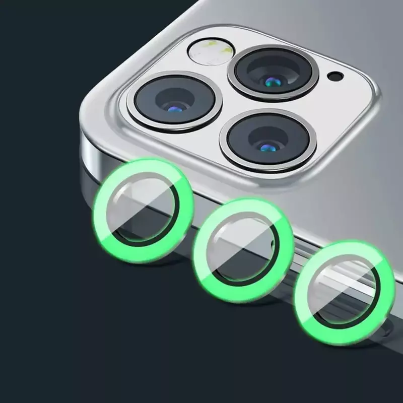 Protector de lente de cámara de vidrio de Metal luminoso, luz nocturna, cubierta de película de anillo para IPhone 13, 14, 11, 15 Pro Max Plus, 12 Mini, 15 Pro