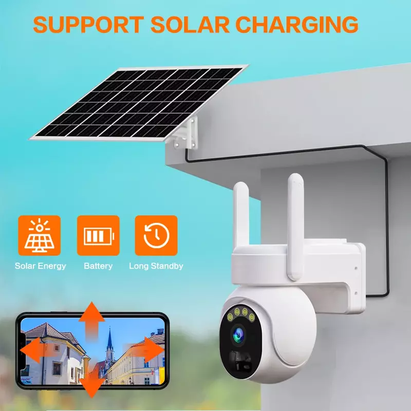 5MP Solar Wifi PTZ Camera Outdoor 5MP Color night vision Wireless Recharge Battery Surveillance IP Cameras With Solar Panel 2K