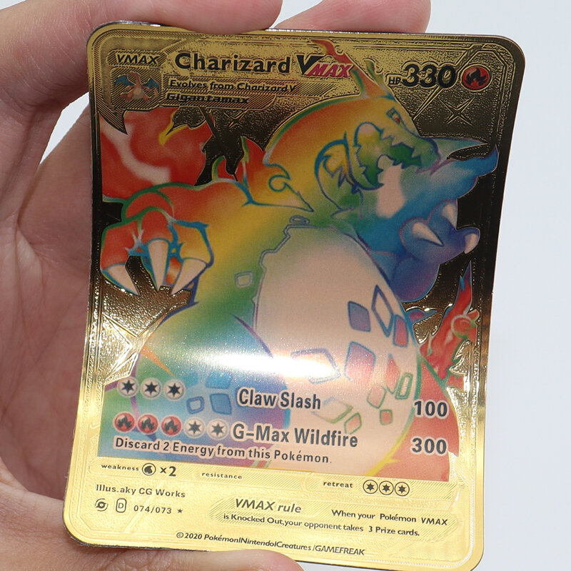 Carte colorate Pokemon nastro d'oro spagnolo Vmax GX arcobaleno lettere nere Charizard collezione Pikachu Battle Trainer Cartes regalo
