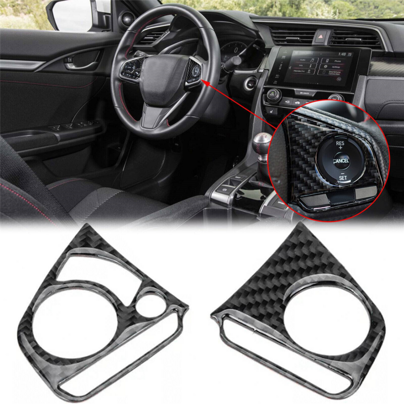 Rivestimento del coperchio dell'interruttore del volante interno in fibra di carbonio 2 pezzi per Honda Civic 2016-21