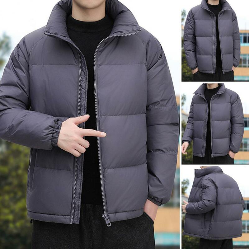 Jaqueta masculina acolchoada de algodão com zíper, casaco espesso, gola alta, calor para frio, inverno