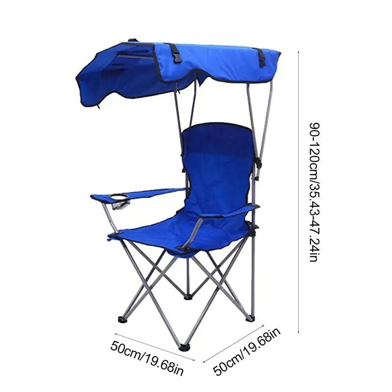Cadeira de acampamento portátil dobrável com sombra, assento reclinável, antiderrapante, ao ar livre, praia, confortável, pátio, jardim, gramado