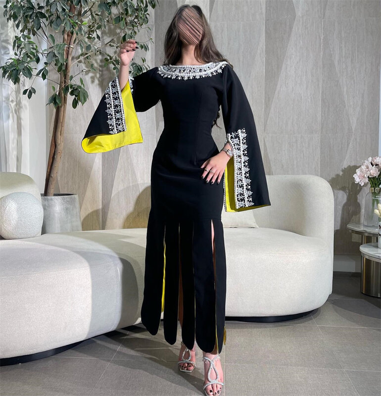 Prom Dress Saudi Arabia Classic Modern Style Formal EveningO-Neck A-line Beading Ankle-Length Satin Bespoke Occasion Dresses