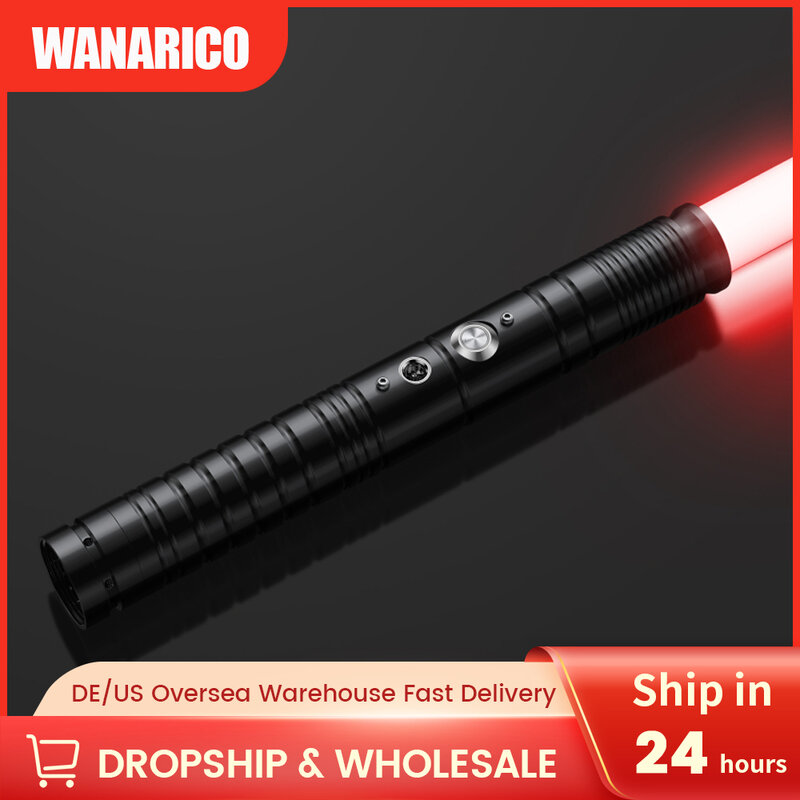 WANARICO-Sable de luz RGB con carga USB, accesorio con mango de Metal, 7 colores variables, efecto de sonido de golpe, FX, duelo, mango de Metal, LED