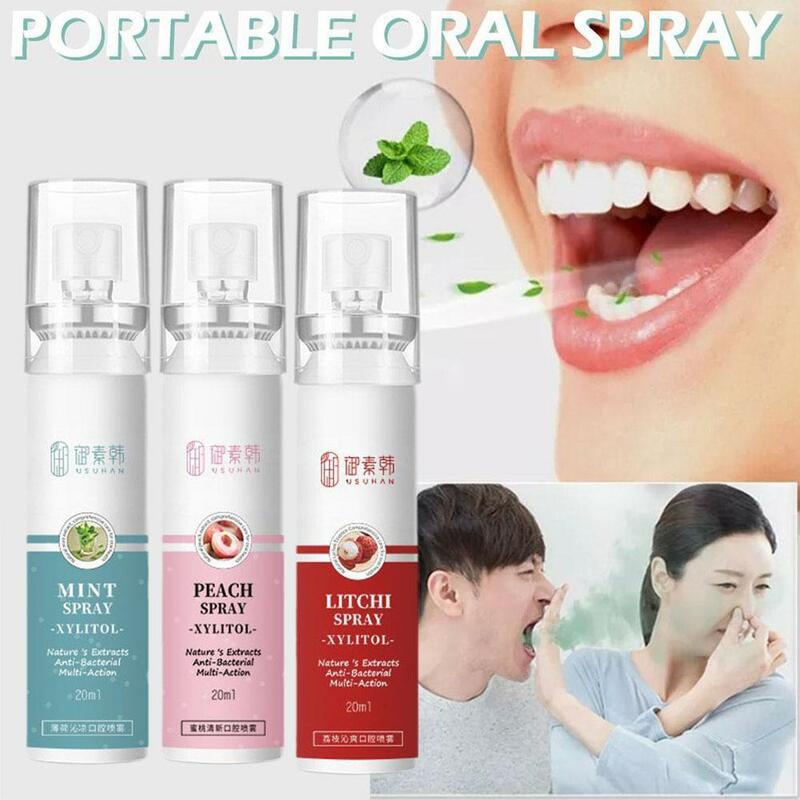 Spray de boca fresca para mulheres, ambientador sabor pêssego lichia, perfume feminino portátil, fragrância persistente, spray de respiração, 20ml