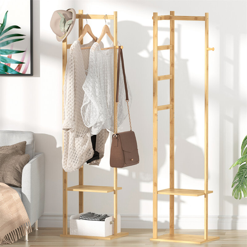 Mantel Baum Solide Bambus Freistehende Mantel Rack mit Lagerung Kleidungsstücke Ecke Stehen mit Haken für Home Schlafzimmer