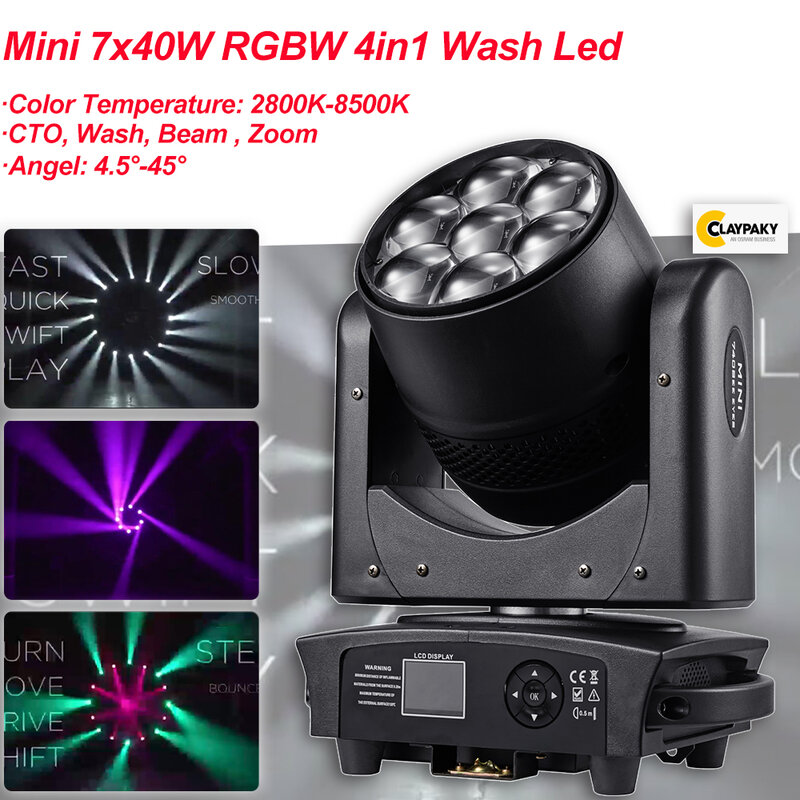Mini Moving Head 7x40W  RGBW 4in1 Wash Lights Clay Paky （32Lights 9Flight Case）