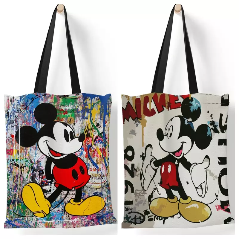 Mickey Mouse Cartoon Print Schoudertassen Disney Harajuku Minnie Daisy Anime Canvas Hoge Capaciteit Handtas Kinderen Verjaardagscadeaus