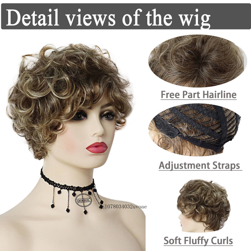 Mix włosy blond syntetyczny Afro kręcone peruka z grzywką naturalne puszyste krótkie peruki dla kobiet żaroodporne Cosplay codzienna mama peruka
