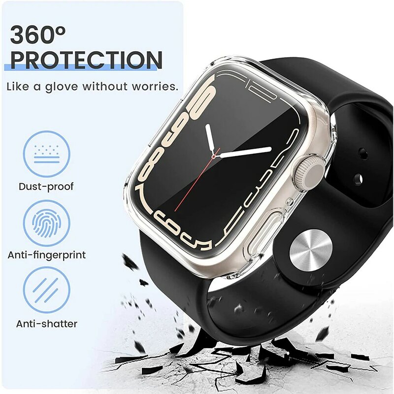 Protecteur d'écran pour Apple Watch Case, 45mm, 41mm, 44mm, 40mm, TPU Bumper Cover, 42mm, 38mm, Accessoires iWatch Series 8, 7, SE, 6, 5, 4, 3