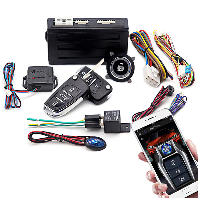 Sistema de alarma Universal para coche, Kit de encendido de motor con Control remoto por aplicación, sistema de arranque y parada con un botón, accesorios para coche