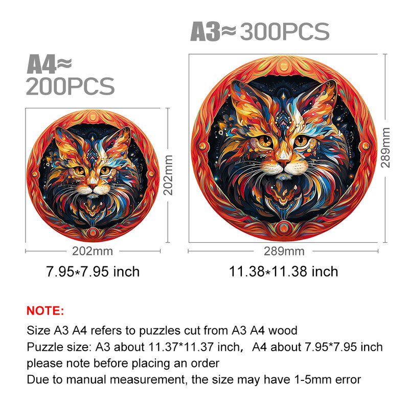 Creative Wooden Jigsaw Puzzle Board Games Animal Personality Cat Round Shaped Wood Puzzles Toys Secret Puzzle Boxes Package
