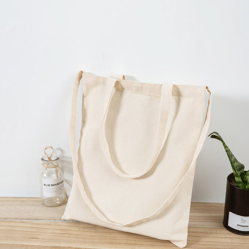 Mulheres Canvas Shoulder Bag cor sólida Casual Tote Bag Reutilizável de grande capacidade Cotton Handbag Compras Praia Bag bege/branco