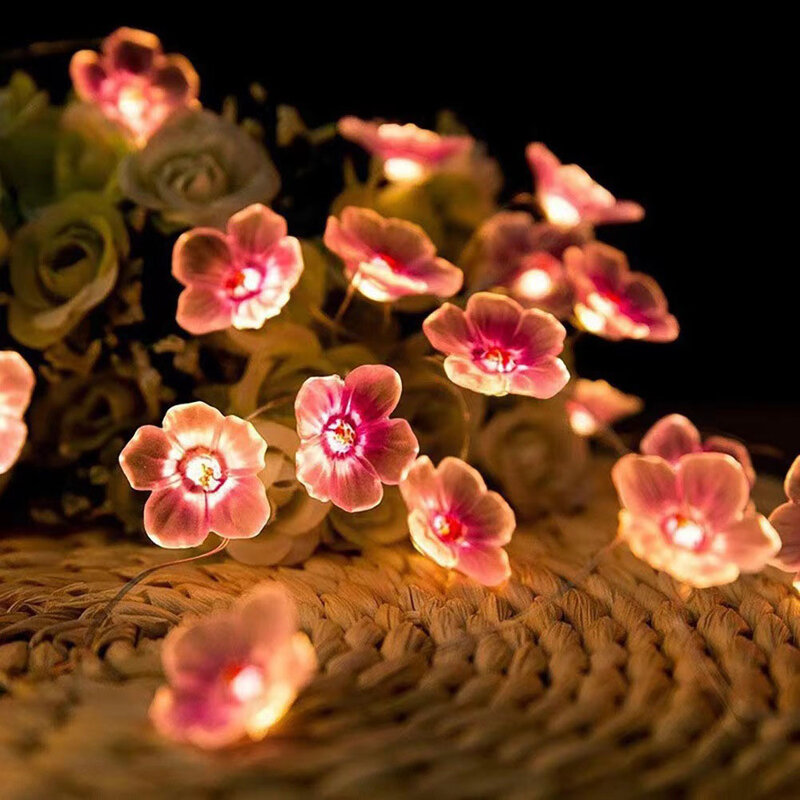 Guirnalda de luces LED de flores, 1-3M, flor de cerezo, linterna alimentada por batería, decoración de vacaciones, decoración de fiesta de cumpleaños, 1 unidad