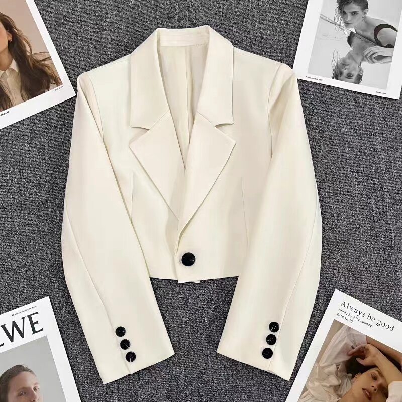 2023 Korean Fashion Suit Jacket Women Long Sleeve Cropped Coat Office-lady Single-button Woman Autumn Winter Lady Jackets 29356