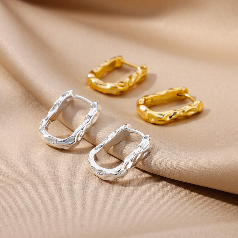 女性のためのU字型スクエアフープイヤリング,ステンレス鋼の円形イヤリング,高級ジュエリー,結婚式の美的,新しいトレンド,2024