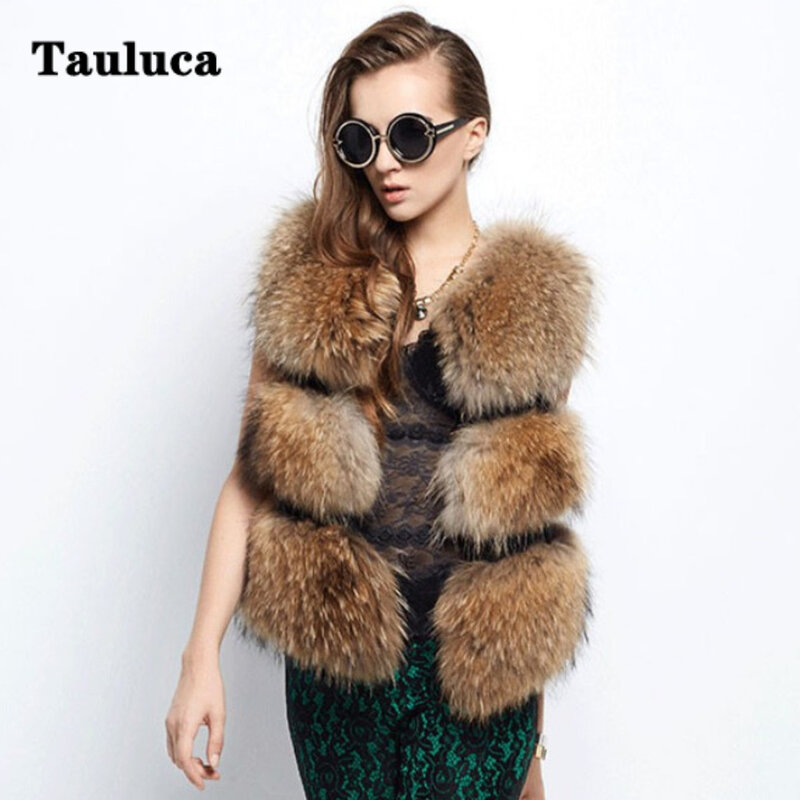 Faux Fur เสื้อกั๊กผู้หญิงสั้น Outerwear ใหม่ฤดูใบไม้ร่วงฤดูหนาวเลียนแบบ Raccoon Fur Waistcoats หญิง Warm Plush เสื้อ