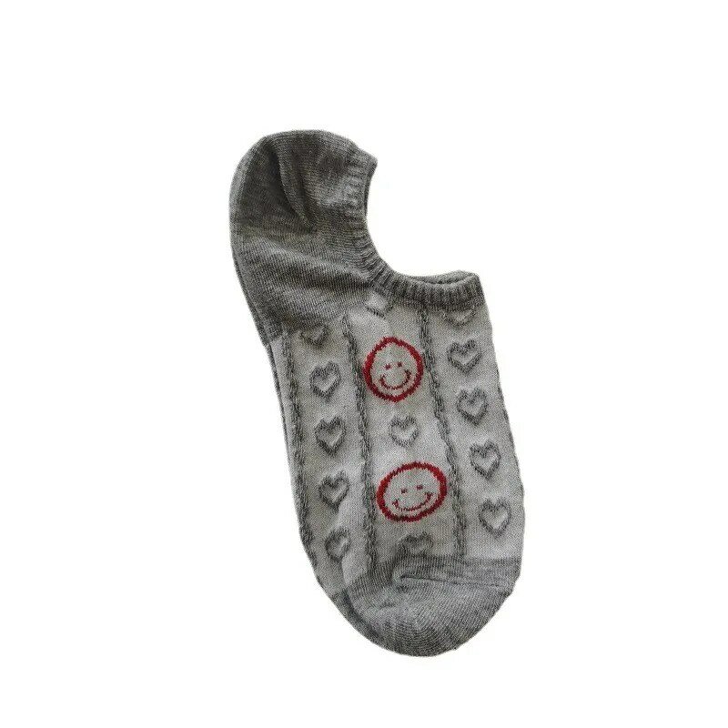 Calcetines tobilleros antideslizantes de algodón con estampado de cara sonriente para mujer, calcetín cómodo, transpirable, Kawaii, S104