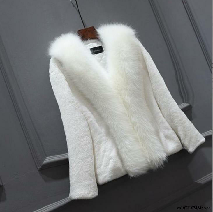 White Faux Fur Coat Women's Short Autumn/Winter 2023 New Imitation Fur Fox Fur Collar Slim Jacket Women Clothes Jacket Female