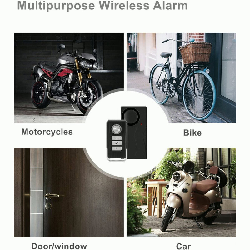 Wsdcam alarme de vibração sem fio com controle remoto anti-roubo alarme de porta e janela da motocicleta sensores de segurança de bicicleta