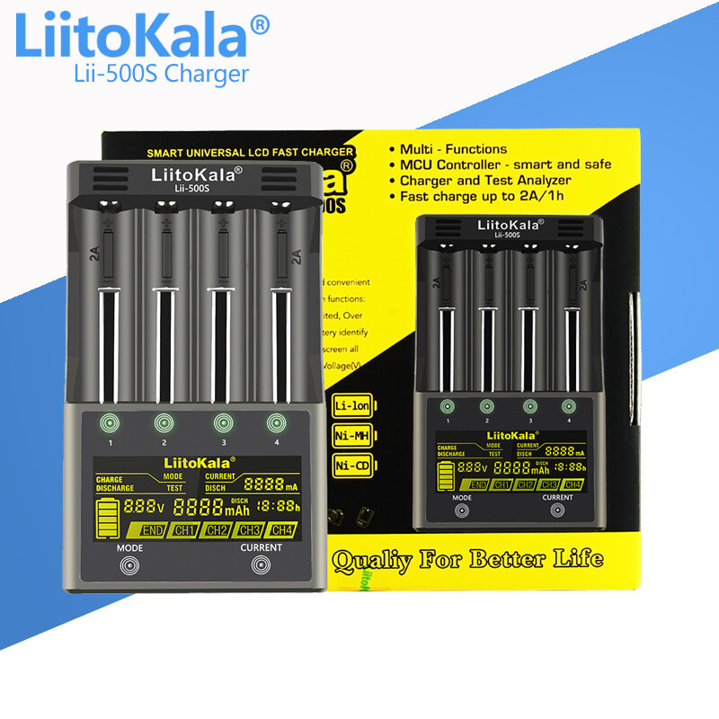 Liitokala Lii-500 Lii-600 Lii-S8 Lii-PD4 Lii-PD2液晶3.7v/1.2v 18650/26650/16340/14500/18500バッテリー充電器画面