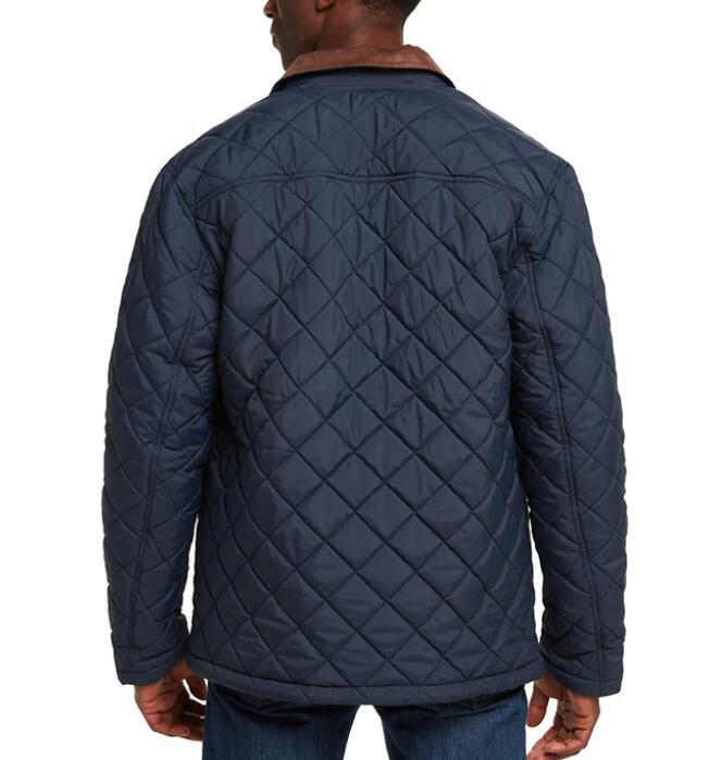 Men's Quilted Plaid Parkas, Cotton Jacket, Lightweight, Classic, Large Pocket, Workwear, Casual, Small Lapel, Warm Coat