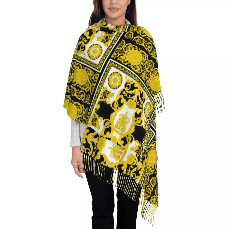Роскошный современный барочный женский шарф-шаль с бахромой