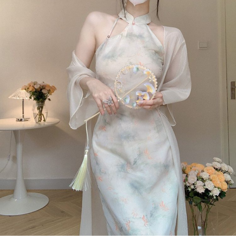 Vestido tradicional chinês Cheongsam Qipao para mulheres, Hanfu aprimorado retrô, festa oriental, vestidos florais de verão