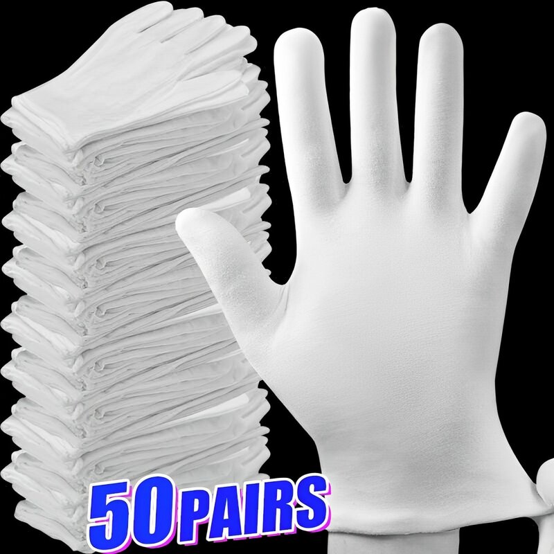 1-50pairs White Cotton Work Gloves for Dry Hands Handling Film SPA Gloves Ceremonial High Stretch Gloves Household Cleaning Tool
