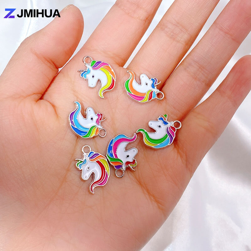 15pcs/lot Enamel Charms Rainbow Unicorn Pendants For DIY Handmade Earrings Bracelets Necklaces Jewelry Making Crafts Accessories