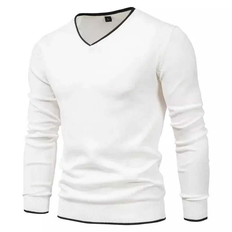 New Cotton Spring Fall Sweater Men's Knitwear Solid Color Long-sleeved Pullover Youth V Collar Sweater Slim Men's Casual Models
