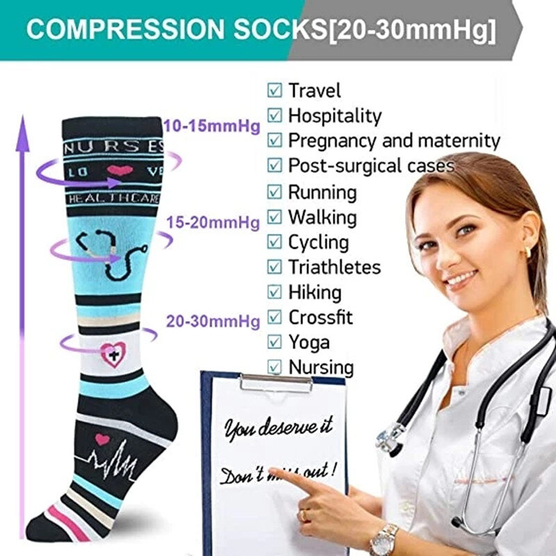 Nuove calze a compressione vene Varicose infermieristica medica circolazione sanguigna gravidanza Edema diabete calze al ginocchio 20-30 Mmhg