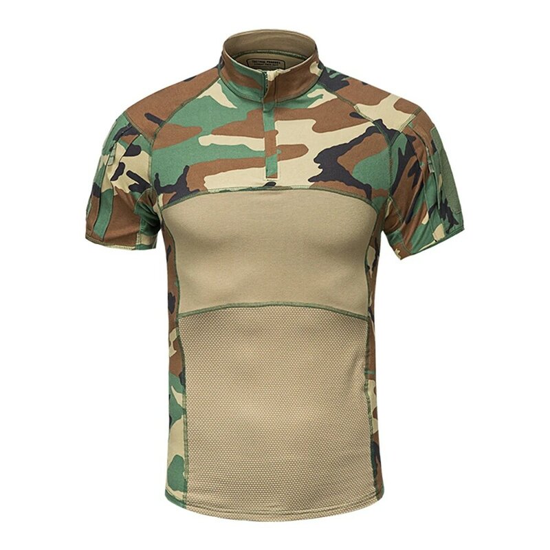 Taktyczna wojskowa koszulka z krótkim rękawem w kamuflażu męska czarna moro koszule myśliwskie Army Airsoft Paintball bojowa odzież