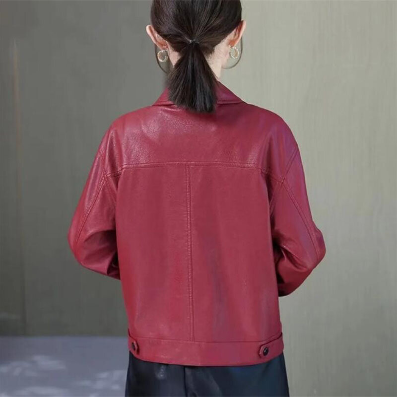 Новинка весна-осень 2023 кожаное пальто женская мотоциклетная куртка из мытой кожи корейский стиль короткая верхняя одежда из искусственной кожи Женские топы