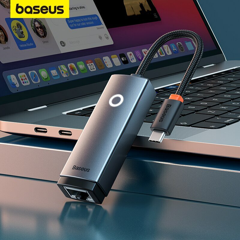 BASEUS อะแดปเตอร์ USB C เป็นอีเธอร์เน็ตอะลูมิเนียมกิกะบิตอะแดปเตอร์สำหรับแล็ปท็อป MacBook Pro 1000/100Mbps USB LAN การ์ดเครือข่าย RJ45