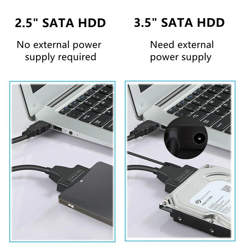 Cable adaptador SATA a USB 3,0, convertidor de disco duro, compatible con UASP con adaptador de corriente de 12V, 3,5/2,5 pulgadas, SSD, HDD, SATA III