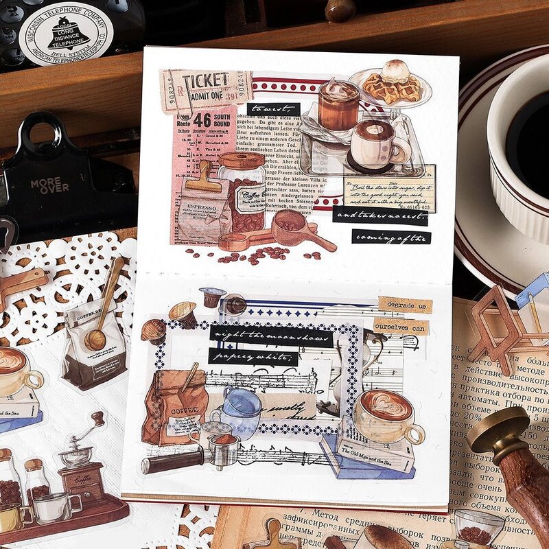 40 Pcs Vintage Coffee Theme Scrapbooking Stickers Retro Coffee adesivi impermeabili per Planner Junk diari Diary Decoration