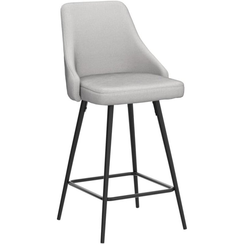 เก้าอี้แกนหลังสูงสำหรับบาร์สตูลทานอาหาร25 "หุ้มเบาะแบบพรีเมียมชุด4ชิ้นผ้าโพลีเอสเตอร์สีเทาห้องครัวทันสมัย