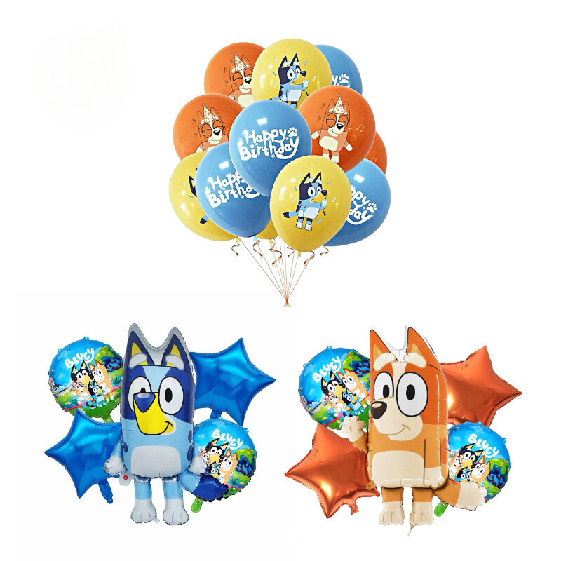 Cartoon Bluey family shape floating aluminium film balloon birthday set party decoration background props Bluey balloon set