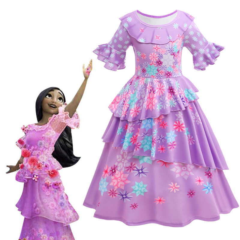 Cartoon Encanto Disney księżniczka dziewczyna sukienka Isabela Mirabel urok kostium Cosplay Dolores Pepa urodziny sukienki dziecięce