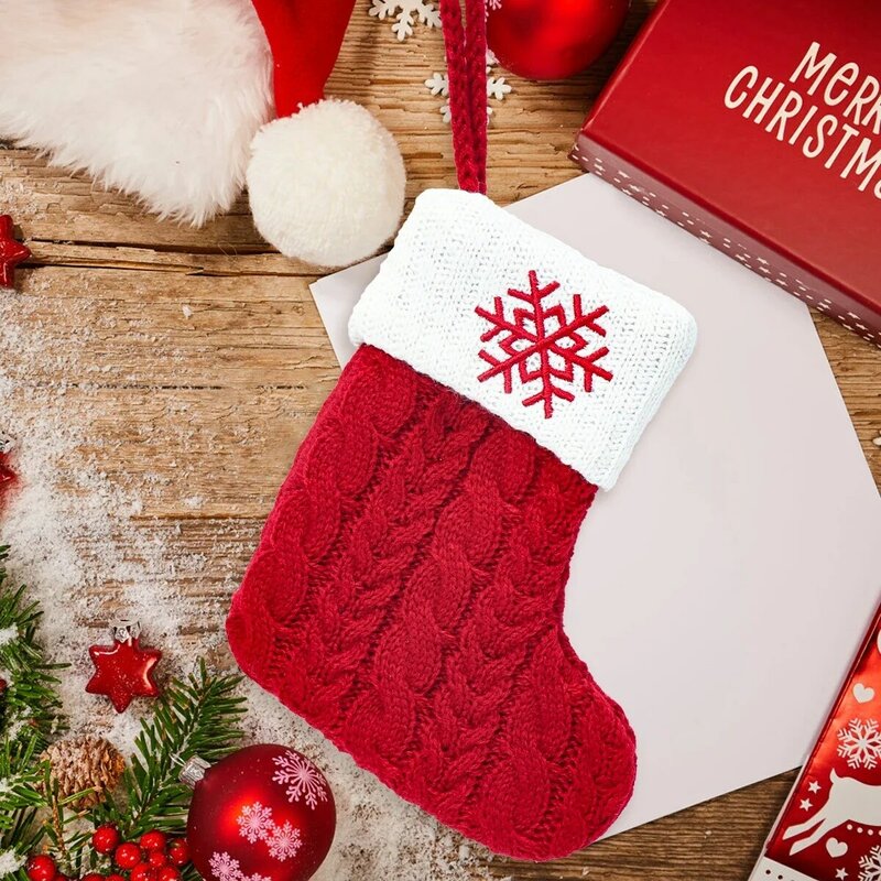 Skarpety świąteczne dziewiarskie płatki śniegu, pończocha świąteczna dekoracja do domu 2023 choinka bombka na prezent Navidad Natal 2024