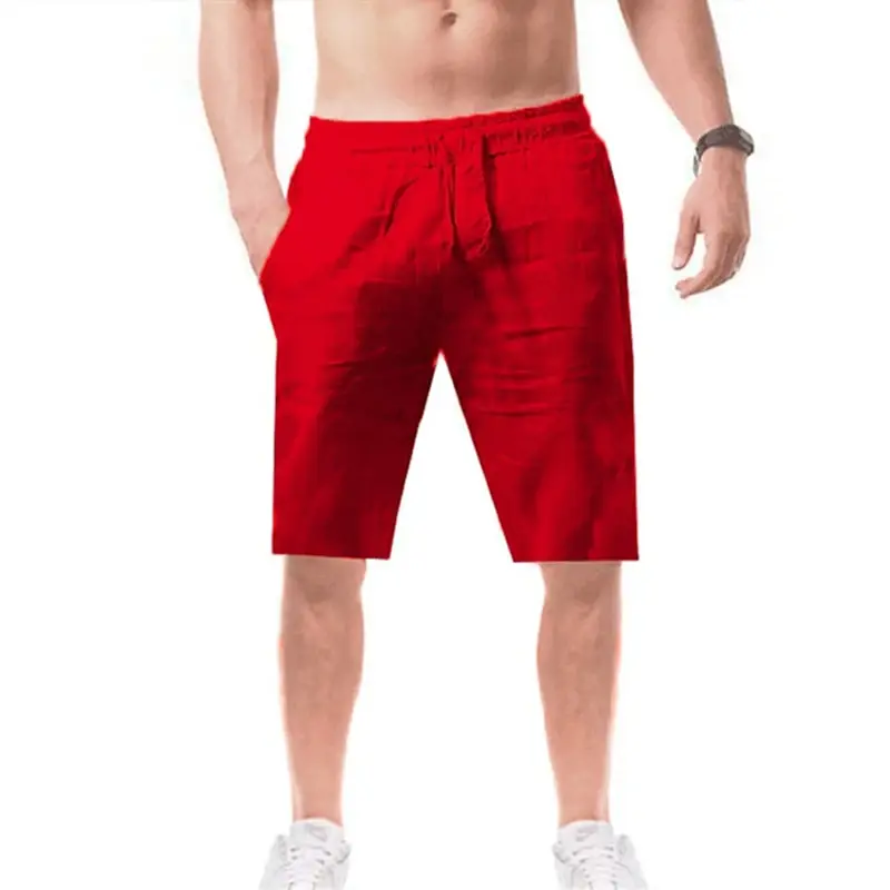 Short solto de linho e algodão masculino, calça respirável de cinco pontos, confortável e elegante calça de jogging, nova moda verão