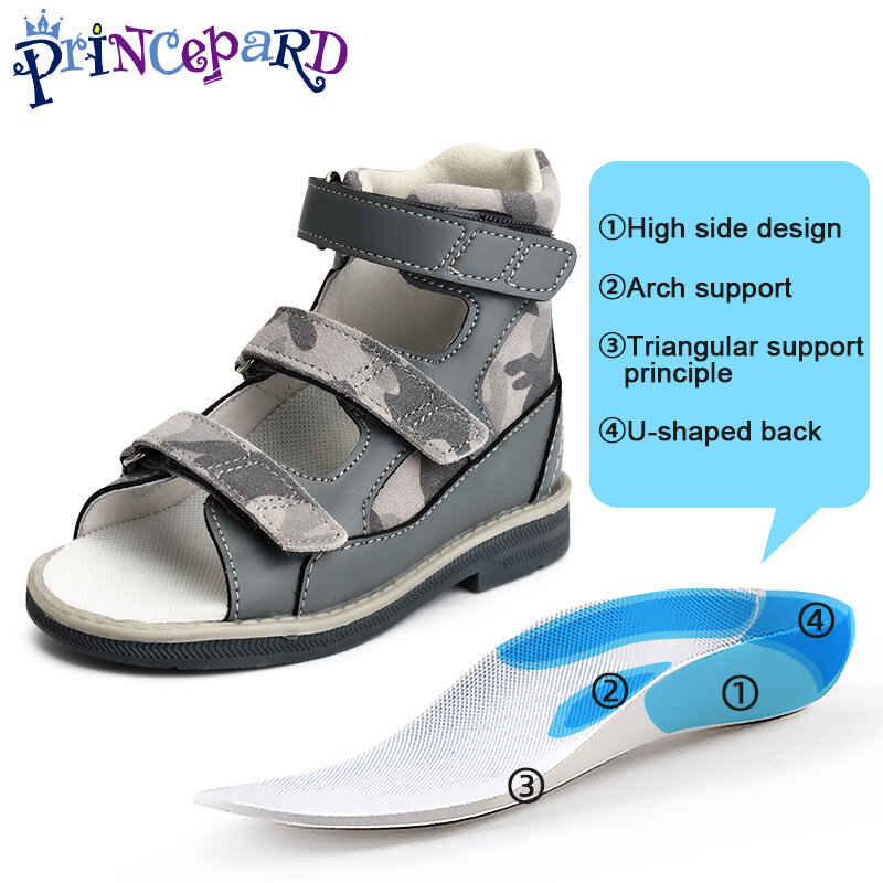 Детские корректирующие ортопедические ботинки с поддержкой лодыжки, летние сандалии Princepard с высоким верхом и поддержкой свода стопы для девочек и мальчиков