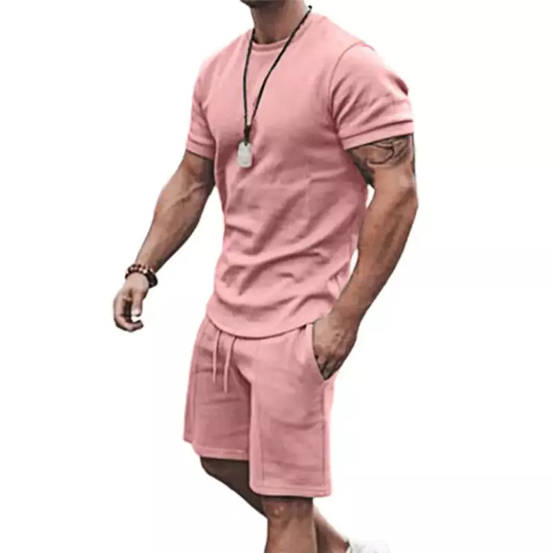 Fato de treino monocromático masculino, camiseta e shorts casual, pulôver extragrande, conjunto de roupas masculinas, moda verão, tendência, 2 peças