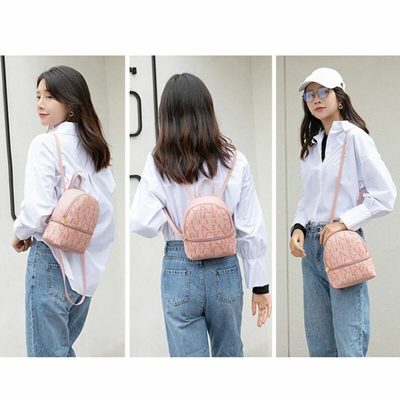 Korean Cute Sling Bag Women Fashion Letter Printed Ladies Back Pack Shoulder Messenger Bag PU Leather Small Backpack Daily Purse