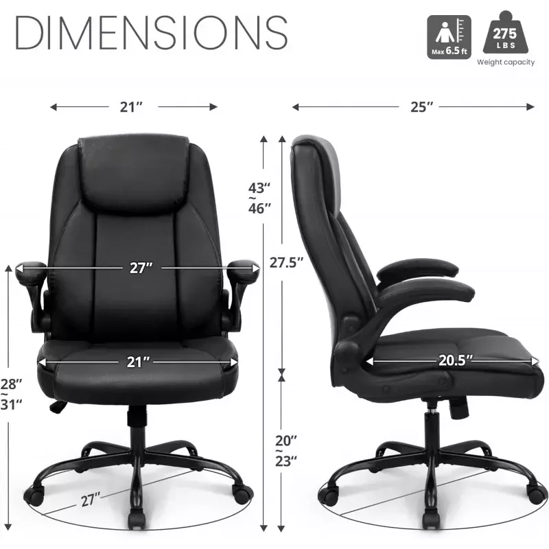 NEO CHAIR Ergonomic Office Chair PU Leather Executive Chair Padded Flip Up Armrest Computer Chair Adjustable Height High Back Lu