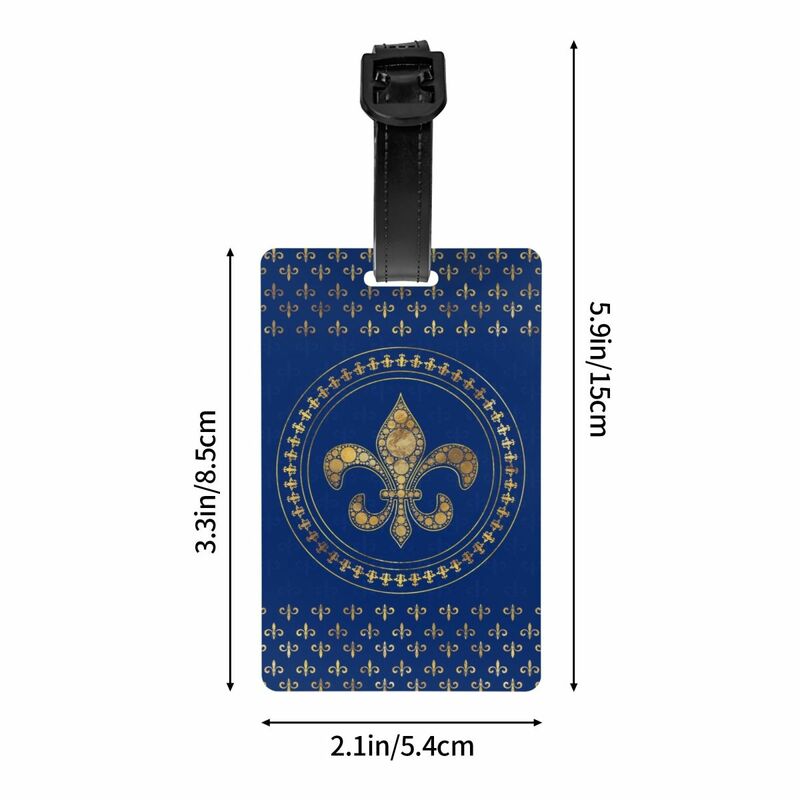 Fleur-de-lys tas Travel warna emas dan Royal Blue bagasi Tag Fleur De Lis bunga Lily tas koper privasi penutup Label ID