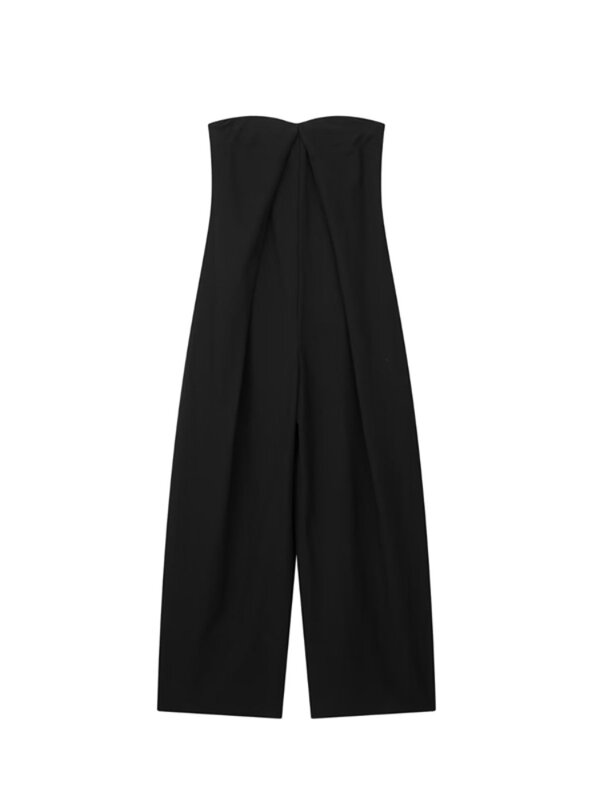 2023 Summer New Sexy Backless Straight Collar pleated Black Jumpsuit Tube Top Linen Wide-leg Jumpsuit's